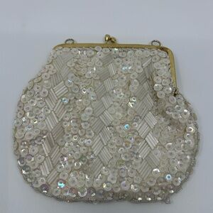 Vintage Elegant White & bugle bead Sequin Clutch